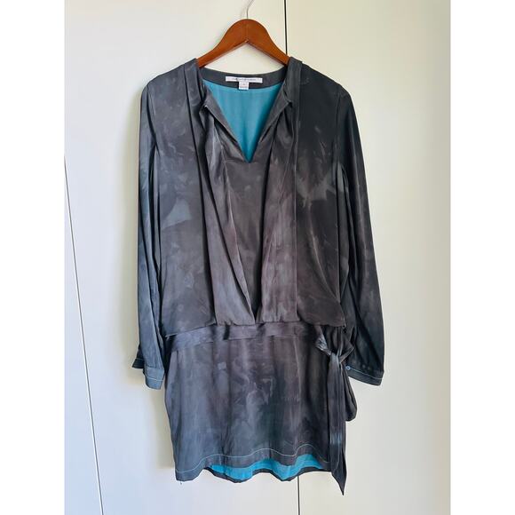 Diane Von Furstenberg Silk Y2K Does 40s Dress Mini Grey Tie Dye Print - Picture 7 of 10